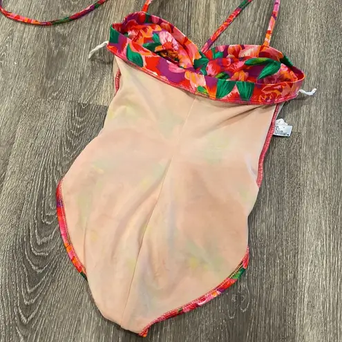 One Piece Vintage 90s swimsuit floral bright tropical slimming Small