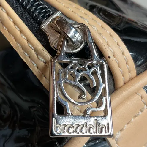 Braccialini Women's Glossy Classic Top Handle Handbag Black Beige One Size