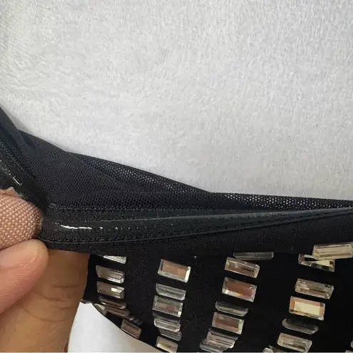 We Wore What black crystal spandex bandeau top cropped strapless party