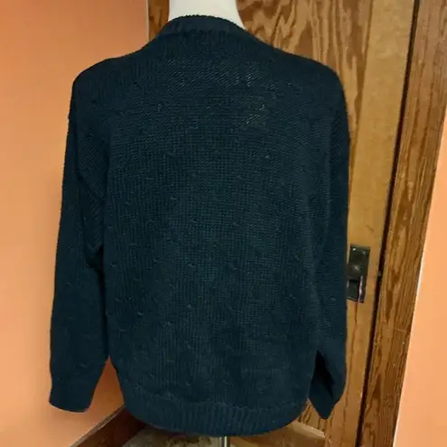 Vintage 90s Hand Embroidered Santa Claus Holiday Sweater Black Size M