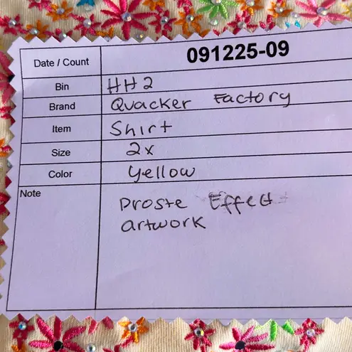 The Quacker Factory Womens Top Size 2X Whimsy Artwork Floral Mandala Rhinestones Yellow