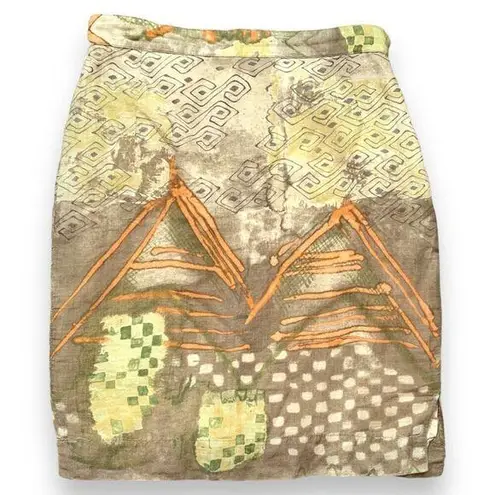Vintage Platinum Dorothy Schoelen Skirt Abstract Brown Yellow Orange Lined Size 2