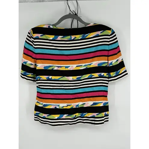 Vtg Rickie Freeman/Teri Jon 2 Pc. Coordinated Stripped Linen Top & Silk Skirt 8