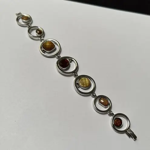 Lia Sophia Women’s Signed Rhinestone Silver Tone Brown Bracelet 7.5 Inch