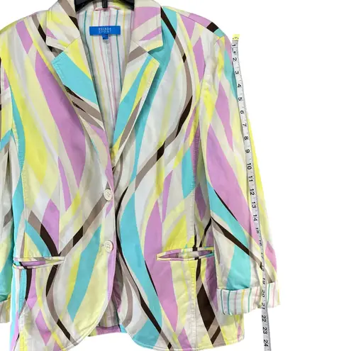 Escada Sport Blazer Jacket Women 12 Multicolor Abstract Pockets Maximalist Retro Pink