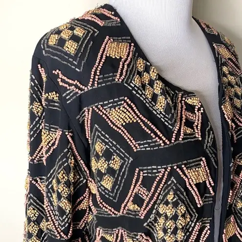 Jerome Black Beaded Open Front Y2K Jacket