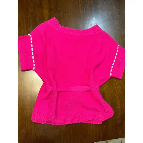 Pink Twill Women Large Cotton Blend Knit Wrap Sweater Shirt Colorful Art to Wear