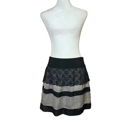 VTG Philosophy Di Alberta Ferretti Silk Lace Tiered Skirt Black Gray Sz 4 Y2K