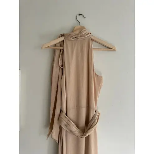 Sachin + Babi Kayla Champagne Tie Neck Maxi Crinkle Dress Size 6