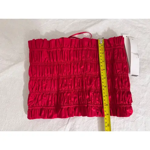 AQUA  Smocked Strapless Top Red Crop Ruched Summer Blouse Women's‎ Size M