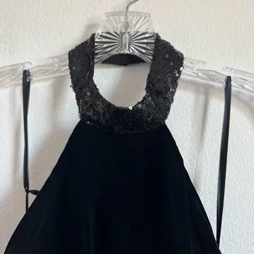 STAUD Black Velvet Sequins Halter Cut Out Maxi Dress Size: S