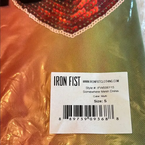 Iron fist NEW! Somewhere Rainbow Sheer Mesh Mini Dress Sequin Heart SMALL Pride