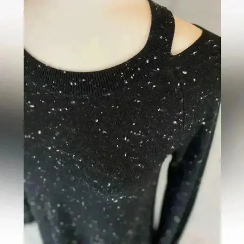 Loft Ann Taylor  Sweater Dress Black Speckled Long Sleeve cold Shoulder petite XS