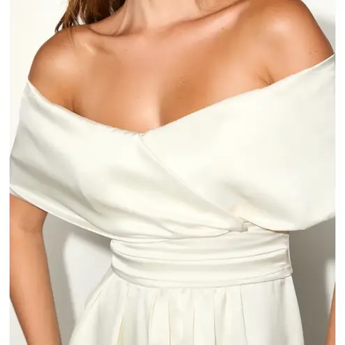 Lulus Always Celebrating Off Shoulder Satin Midi Dress Cocktail Evening NWT Med White