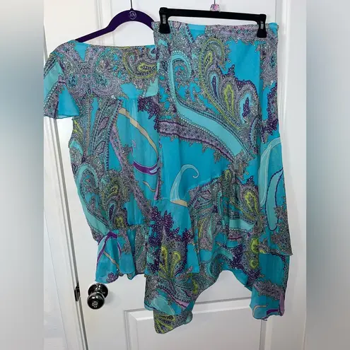 Sunny Leigh Vintage Y2K Blue Paisley Print Handkerchief Skirt and Top Set Sz Med