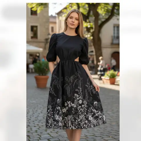 NEW INC INTERNATIONAL CONCEPTS Linna Garden Cutout Printed Dress Black Size L