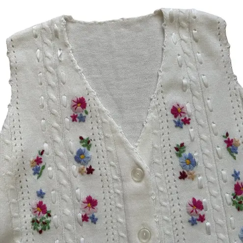Vintage Floral Embroidered Lightweight Knit Vest Womens Size M Cottagecore Size M