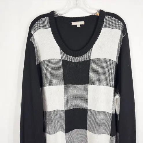 Woman Within Plus Size 2X Sweater 26W 28W Pullover Black White Check Crew 1388 - Image 3