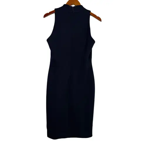 Elie Tahari Sleeveless Sheath Dress Key Hole Front Lined Back Zip Up 6 Navy Blue