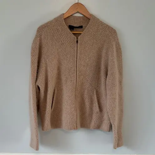 360 Cashmere Sweater Wool Zipper Cardigan Beige Sz Small Grandpacore Neutral