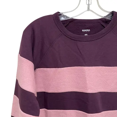 Sonoma Goods For Life Everyday Crewneck Sweatshirt Plum Stripe Petite Small Purple Size undefined
