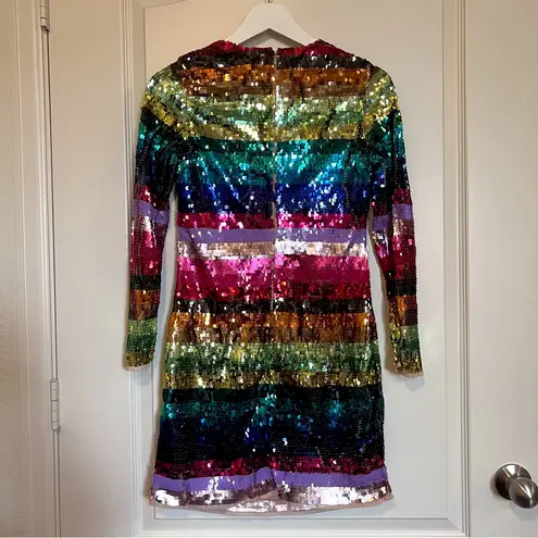 Mac Duggal Rainbow Sequin Striped Cocktail Dress NWT Size 6