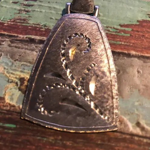 Vintage Stainless Steel Flower Engraved Etched Pendant Necklace with Long Chain Silver