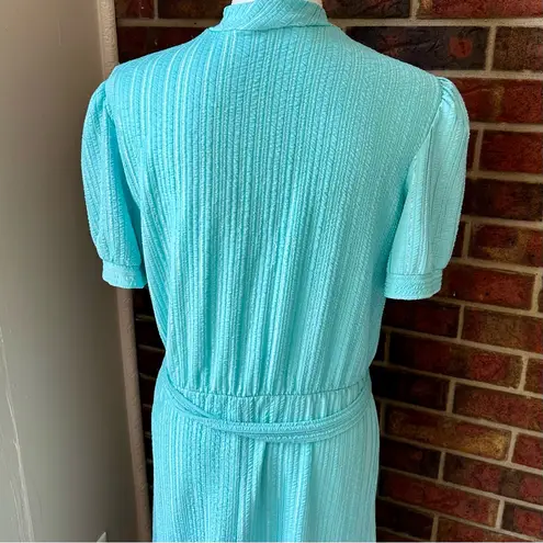 Sears Aqua Midi Dress Bow Belt Vintage Work Wear Button Top Secretary Cosplay Green Size 14