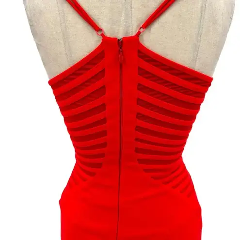 Halston Heritage Sleeveless Crepe Dress With Side Strips In Red Size 0