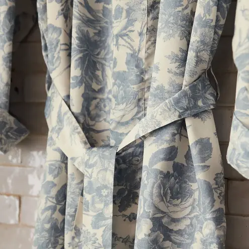 Pottery Barn Sorrel Print Robe Blue Cream Birds Floral Polyester Medium Large