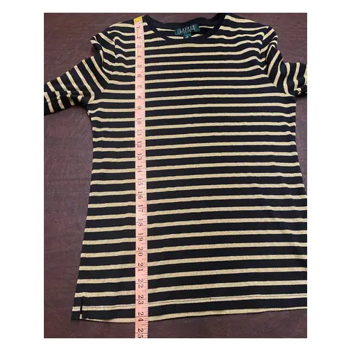 Lauren Ralph Lauren Petite Holiday Long Sleeve Sparkle Gold Black Stripe Top PL Size L