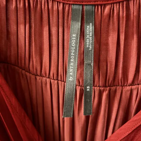 Anthropologie By  V-neck Tiered Terracotta Rust Long Sleeve Maxi Dress XS *FLAW*