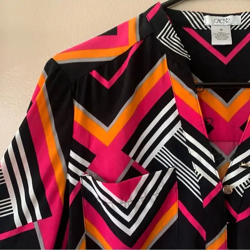 Cache Bright Colorful Striped Pullover V Neck Long sleeve Blouse Size M