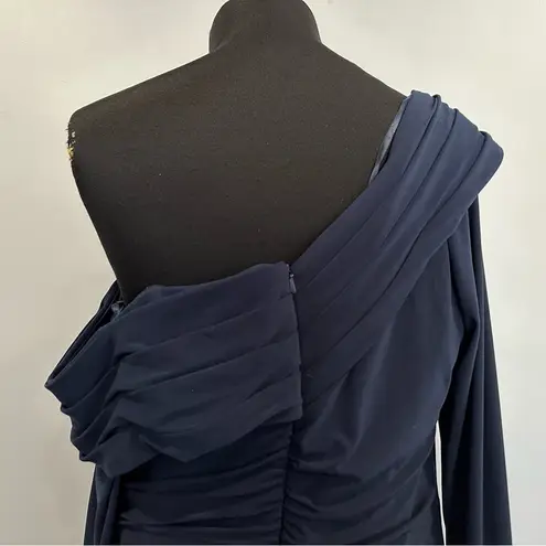 Mac Duggal  12231 Beaded Cuff Drop Gown Blue 14