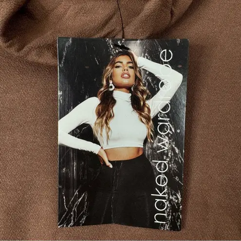 Naked Wardrobe The NW Turtleneck Crop Top Brown Baddie Fall Neutral Chic XL NEW