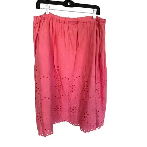 Rachel Parcell Rachel Parcel Linen Coral Pink Eyelet Button Midi Skirt Large Beachy Romantic