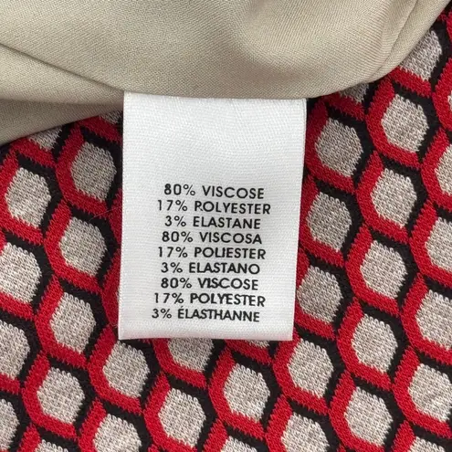 Worth New York Crew Neck Long Sleeve Red Black Tan Houndstooth Print Dress Sz 6