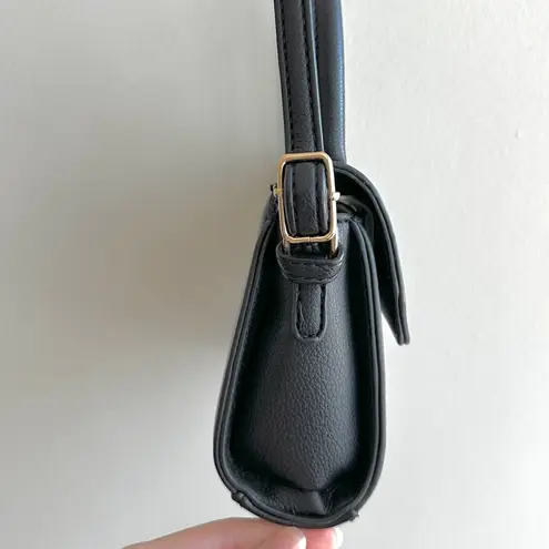 Small Black Top Handle Crossbody Faux Pebble Leather Snap Closure Bag