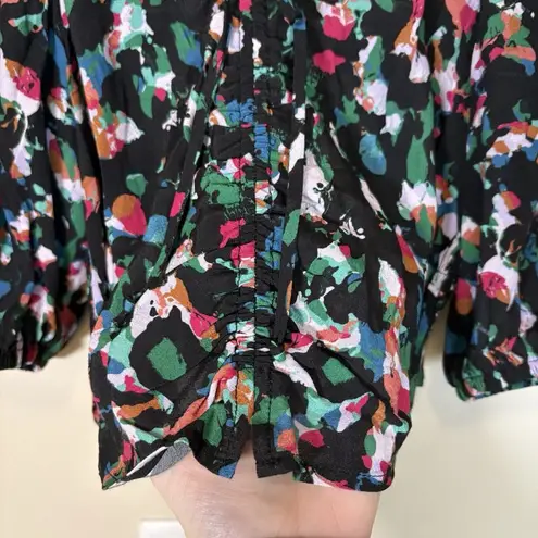 Open Edit Nordstrom Long Sleeve Corset Blouse Top Floral Black Small S