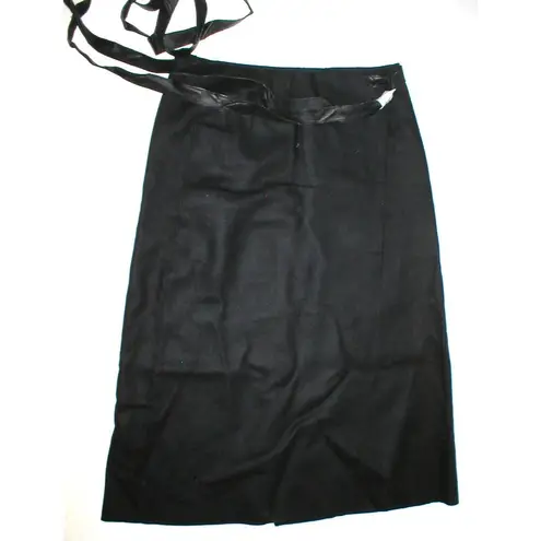 Jill Stuart New NWT Womens Long Black Wool Skirt Designer 6 Wrap Leather Belt
