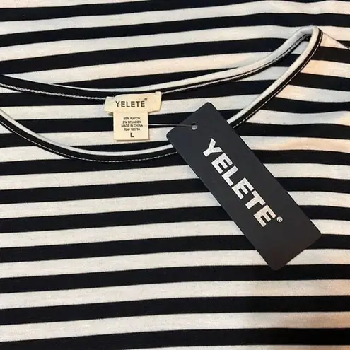 Yelete Black and White Striped MIDI Dress, Women’s Size Large, NWT