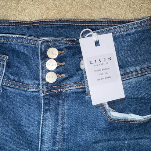 Risen LA Jeans triple button fly straight jeans 7/28 Distressed Wide Leg Blue