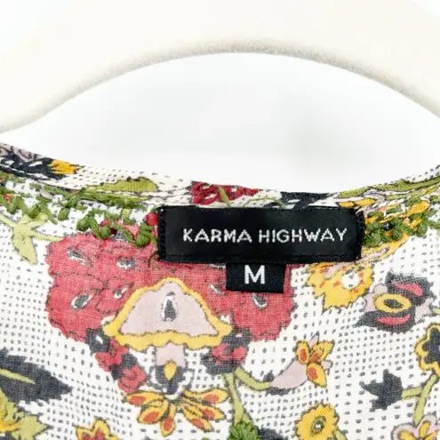 Karma Highway Womens Boho Artsy Cottagecore Floral Embroidered Blouse Top Size M Green Size M