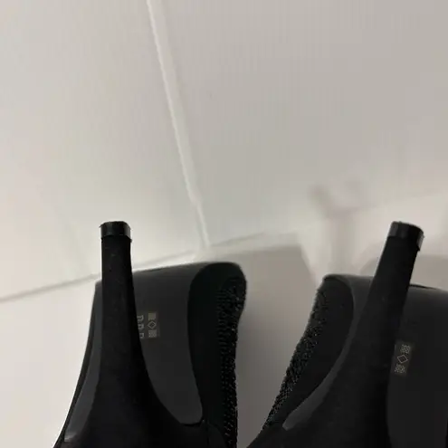 J. Rene Radita Satin Rhinestone peep top shooties heel shoe women size 9 M Black