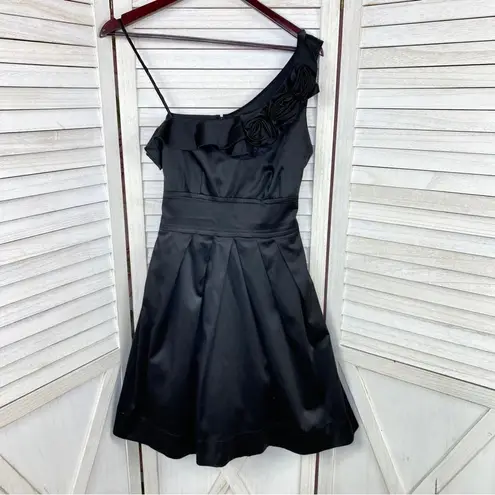Teeze Me Juniors Satin Taffeta One Shoulder Rosettes Dress Black 11