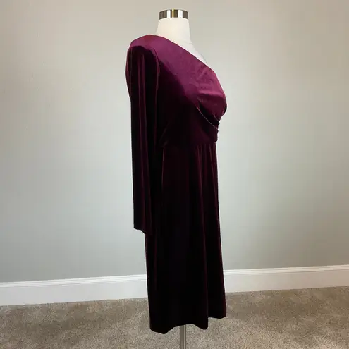 Alex Evenings Velvet One Shoulder Cocktail Dress Size 4 Wine Red Long Sleeve