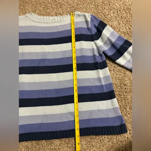 Jeanne pierre () Vintage Quarter Sleeve Cool Tones Striped Sweater: Size Large