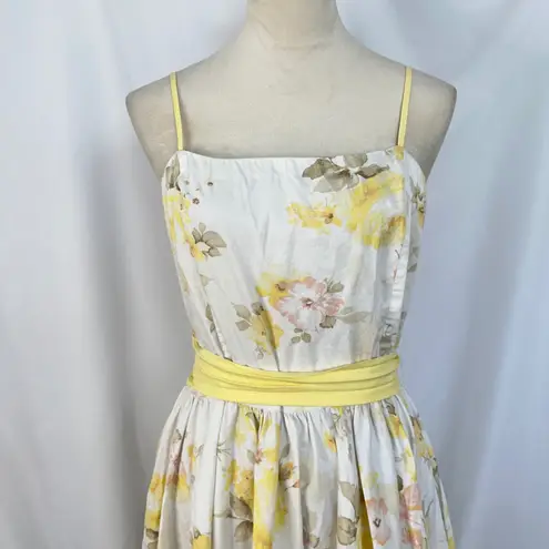 Vintage LULY K New York Floral‎ Sun Dress Pastel Yellow Garden Party Women Large White - Image 2