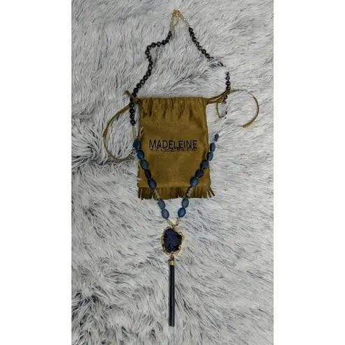 Kevia Vie Boheme Necklace Beads Pendant Statement Geode Tassel New Blue