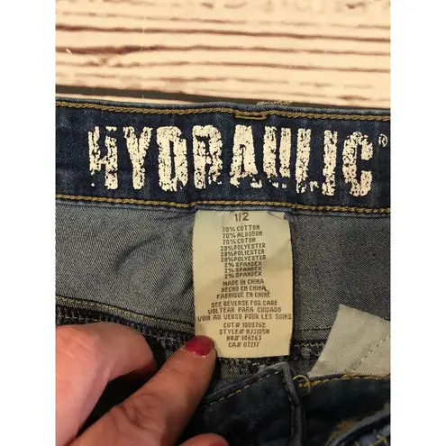 Hydraulic  Size 1/2 Jeans with Brown Tan Western Design on Back Pocket Dark Wash